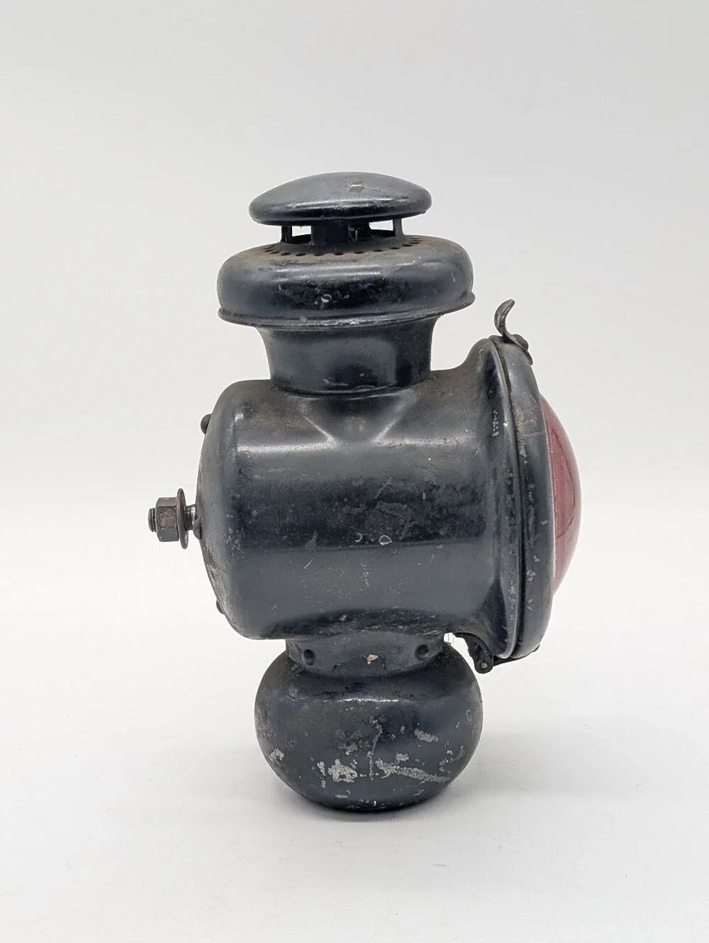 Antique Kerosene Vehicle Tail Light Lamp - Red Bullseye Glass Lens - Circa 1910s